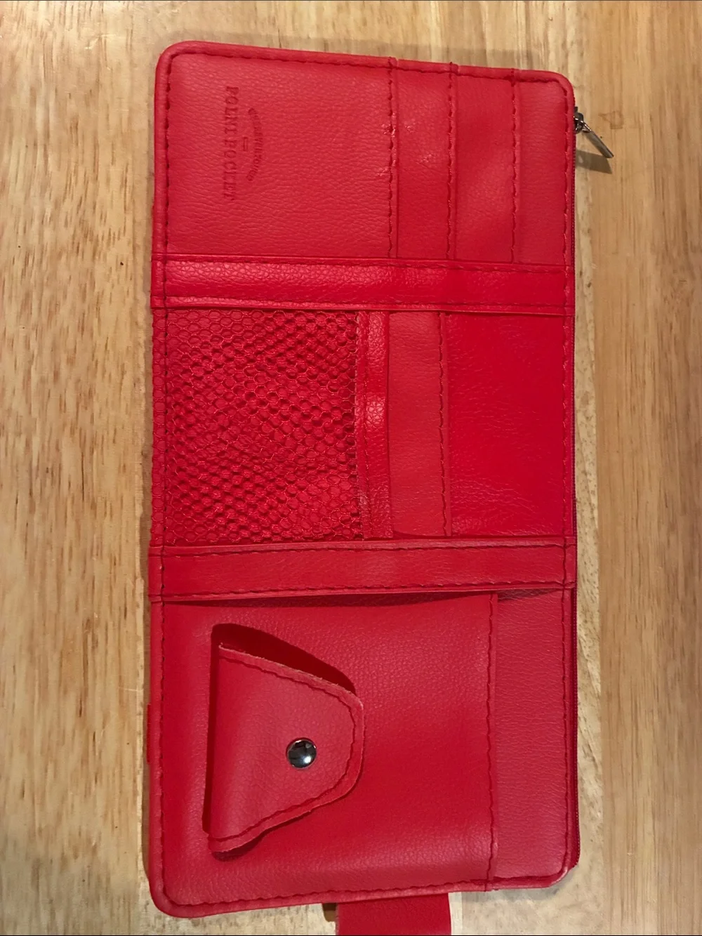 New Without Tags-Red Faux Leather Pouch That Attaches to Car Visor